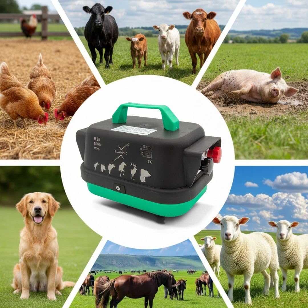 Llampec B5 Pastor eléctrico mixto - Valla eléctrica para caballos, vacas, ovejas y ganado - 4J 10.000V y 40km de alcance - Cerca de alta potencia - Batería no incluída - Fabricada en España