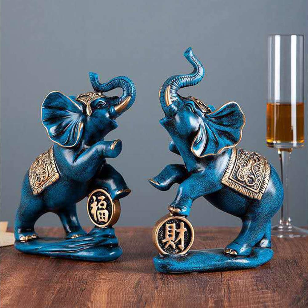 YNIYUJKL Office Or Home Decoration Elephant Statues And Figurines Decoration, Resin Statue Pair Elephants Feng Shui Decoration, Creative Animal Model Statue Wealth Luck Gather Home Dec