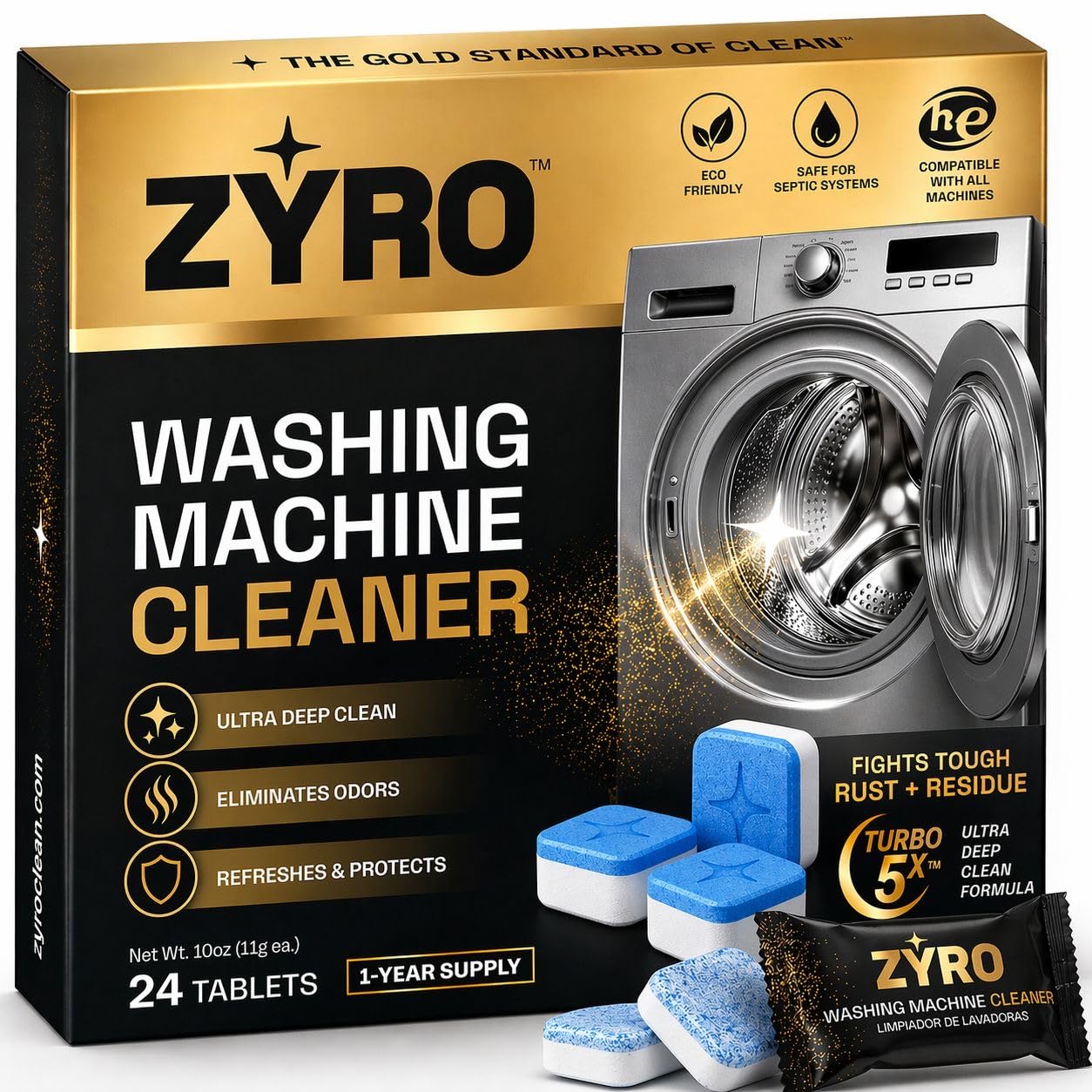 Zyro Washing Machine Cleaner Tablets – 24 Pack | Deep Cleaning Washer Cleaner & Descaler…