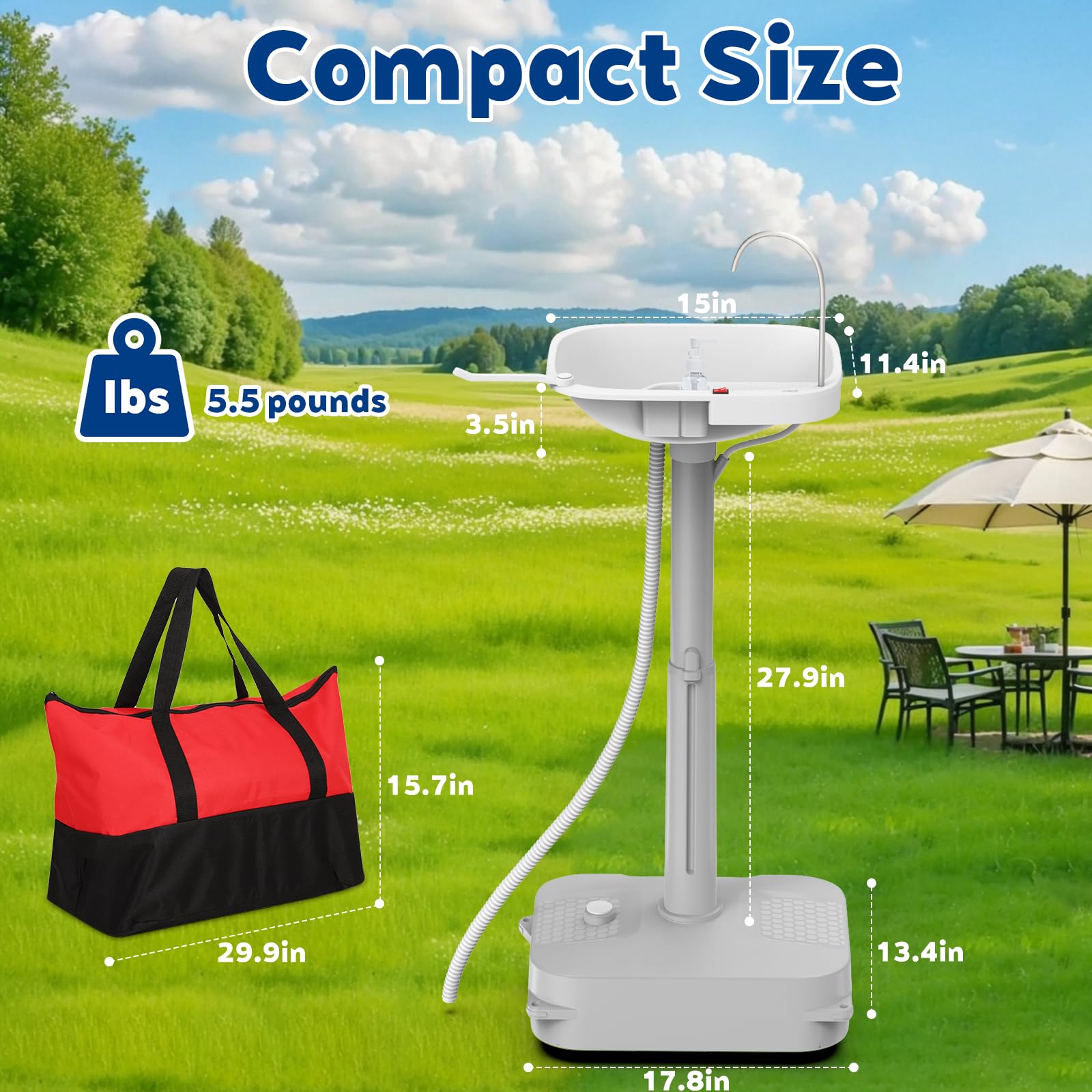 Bfirst Tragbare Spüle Handwaschstation - 18L Kapazität mit USB-Anschluss oder batteriebetrieben, leichte Campingspüle für Reisen, Outdoor, Camping - Inklusive Seifenspender & Handtuchhalter