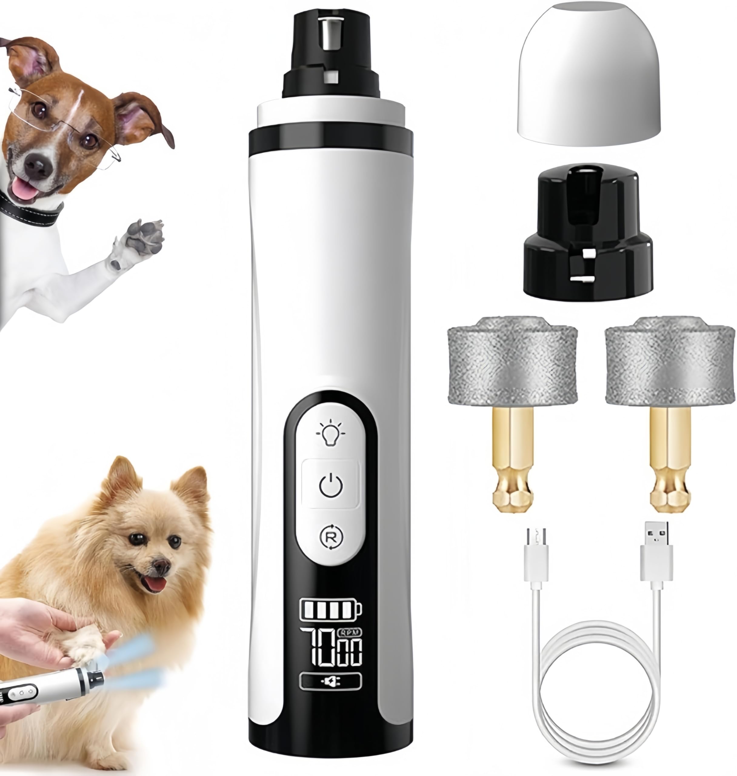 Lima per unghie a LED con 3 impostazioni di velocità, smerigliatrice per unghie delicate, strumento sicuro per toelettatura per artigli spessi e sensibili per animali domestici, cani, gatti, cani, per