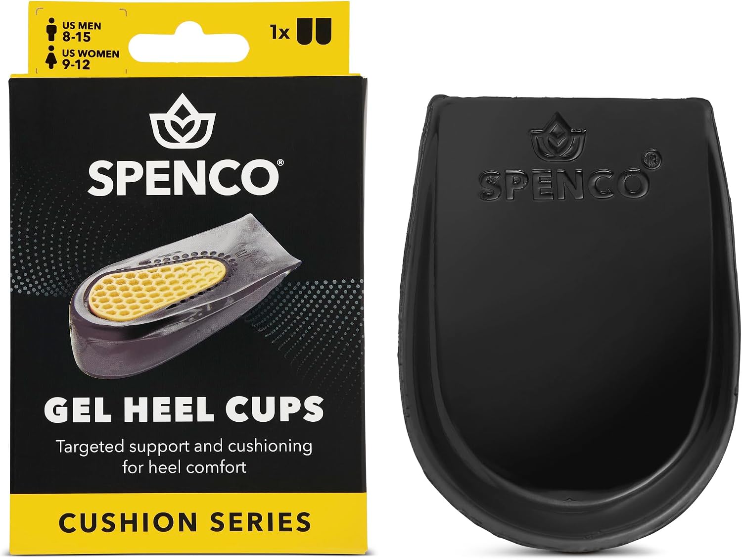 Spenco Gel Heel Cup Shoe Inserts for Pain Relief from Heel Spurs or Bruising, Medium/Large