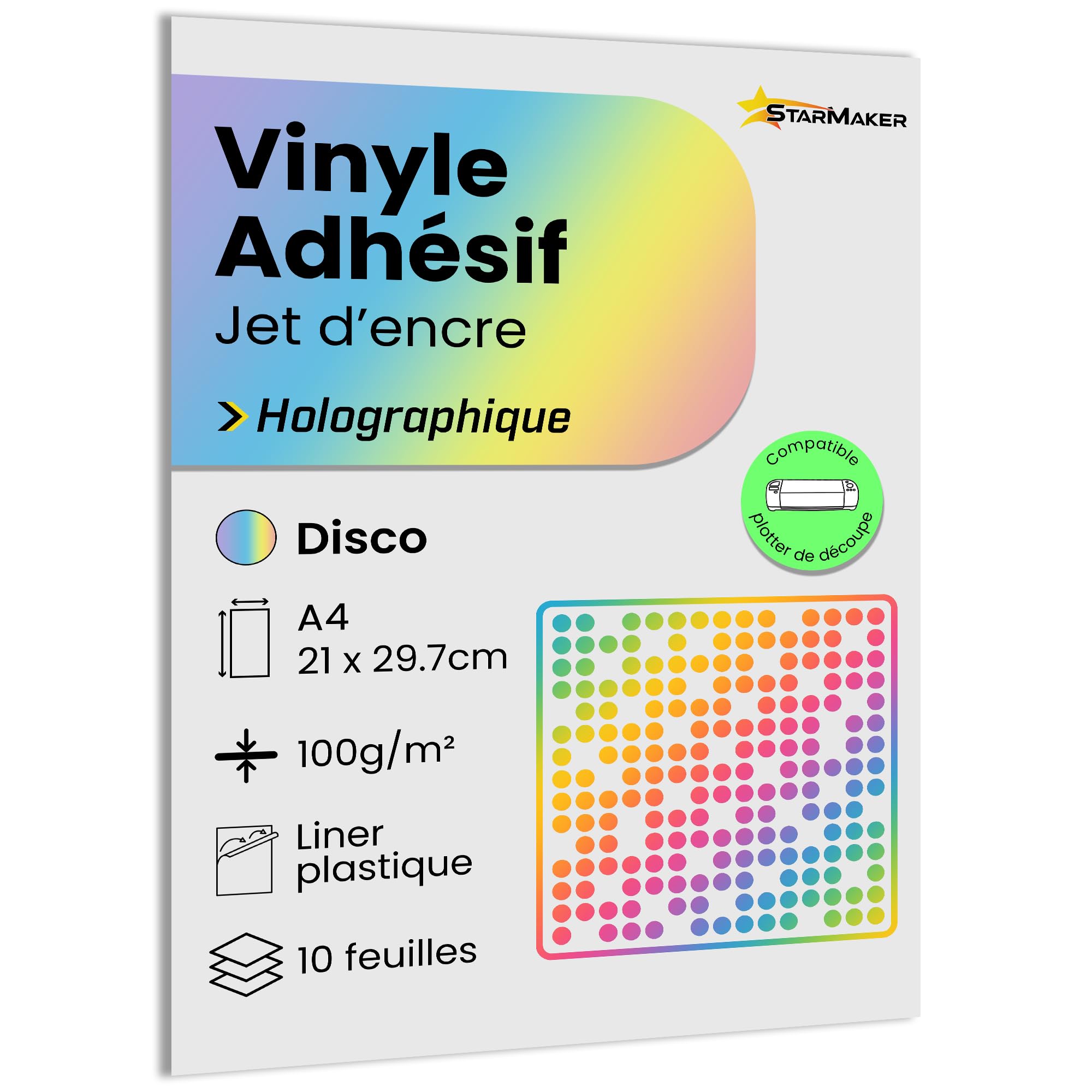 Papier adhésif vinyle holographique A4 10 feuilles, autocollant étanche pour imprimante jet d'encre et plotter