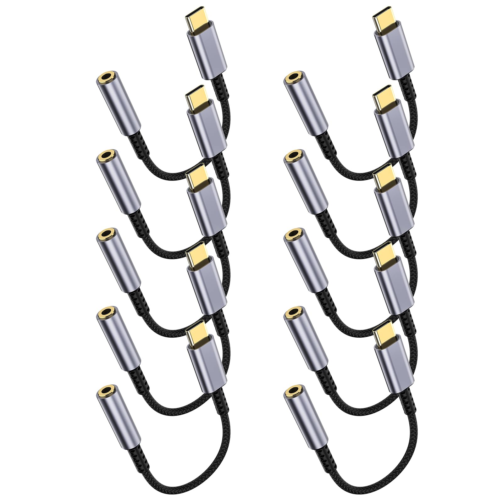 10 Pack USB C to 3.5mm Headphone Jack Adapter – Aux to USB C HiFi Audio Dongle, Type C to Aux Female Cable Cord Compatible with iPhone 18 Pro Max/18 Pro/Duo/17/16/15, Samsung S26/S25/S24/S23, Pixel