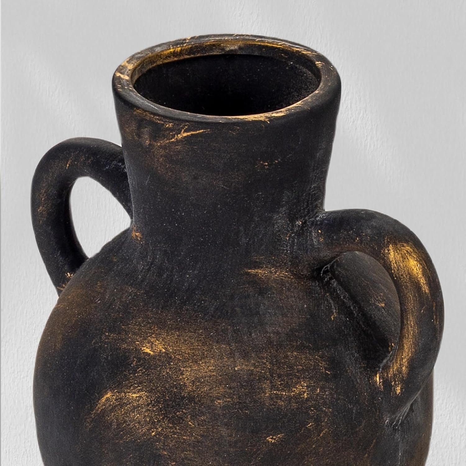 Rustic Ceramic Farmhouse Flower Vase with 2 Handles, Whitewashed Terra Cotta Vase, Decorative Pottery Flower for Home Decor, Table, Living Room, Shelf Decor, 7.3 Inch, Bronze - Image 5