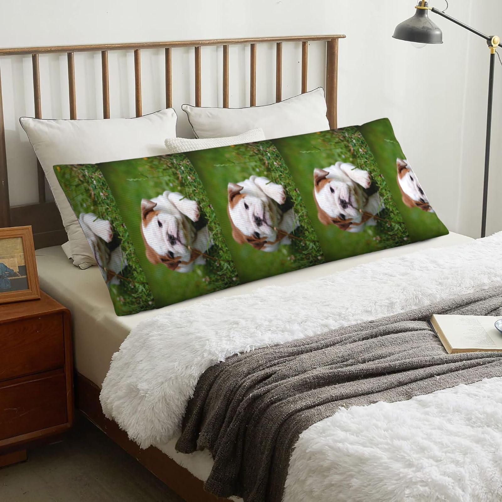 Cute Bulldog Puppy, Body Pillow Cover with Zipper,Long Body Pillowcase 20 x 60 in