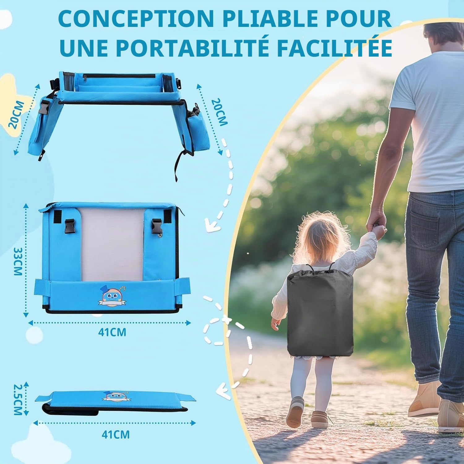 Plateau de Voyage, Plateau pour siège Auto pour Enfant avec Surface de Dessin effaçable Transparente, Plateau d'activités Polyvalent pour Enfants avec 6 stylos et 5 Cartes à Dessin