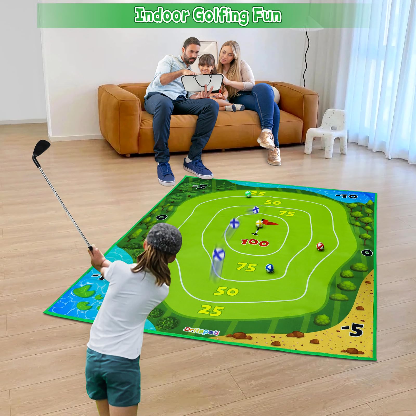 Dr.Rapeti Tapis de Golf Intérieur Lavable, Ensemble de Jeu Battle Royale, Tapis d’Entraînement pour Enfants