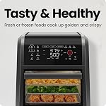 Friteuse à air CHEFMAN ExacTemp™ 12 Quart 5-en-1 avec thermomètre de cuisson intelligent intégré, 28 presets à écran tactile, rôtisserie, déshydrateur, cuisson, four à convection XL avec arrêt automatique, noir
