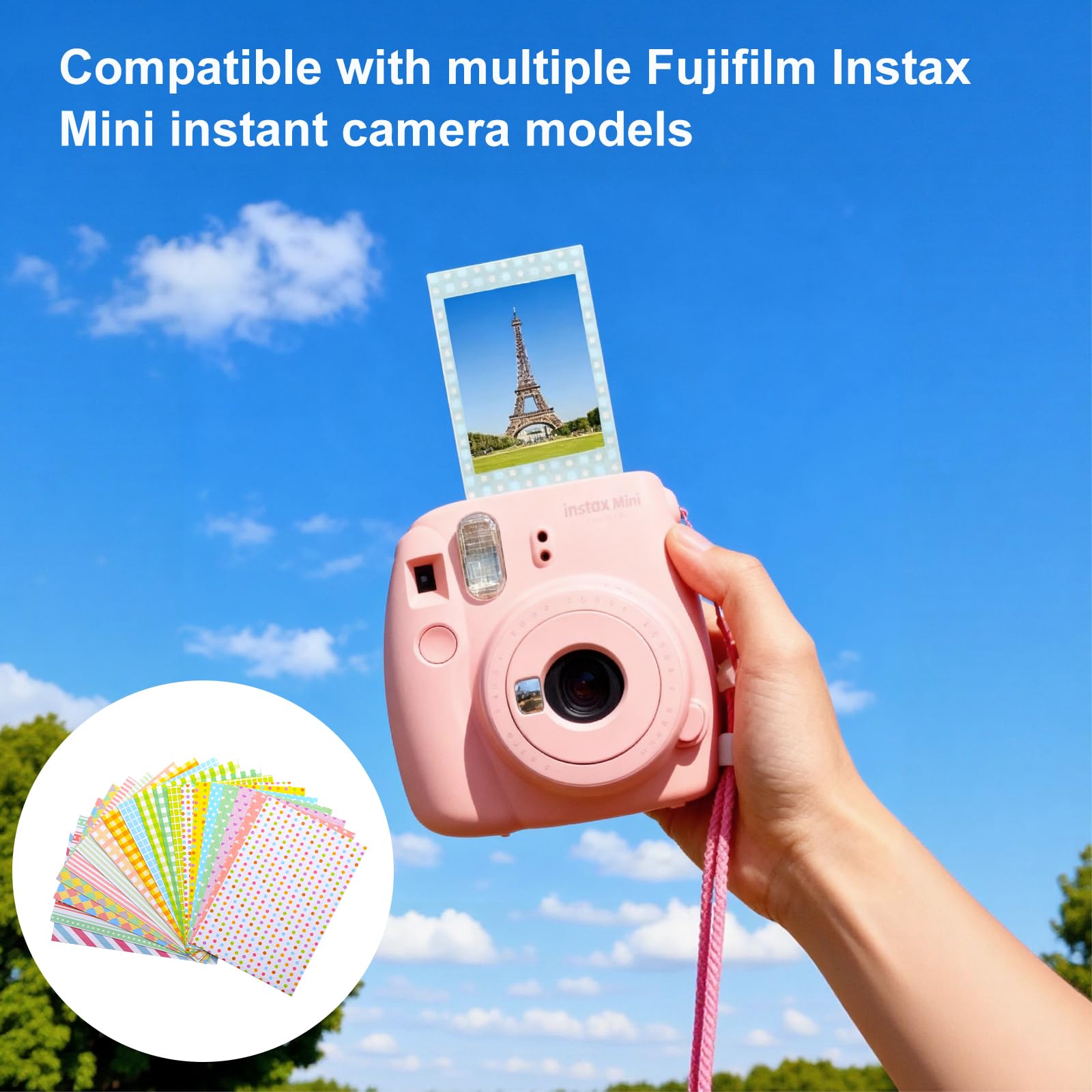 140 sztuk naklejek na ramki zdjęciowe 9x6 cm, kolorowy zestaw naklejek do dekoracji DIY, mini naklejki na ramki zdjęciowe, dekoracyjne naklejki z kryształkami do Fujifilm Instax Mini 9/8/7S/70/26/50S