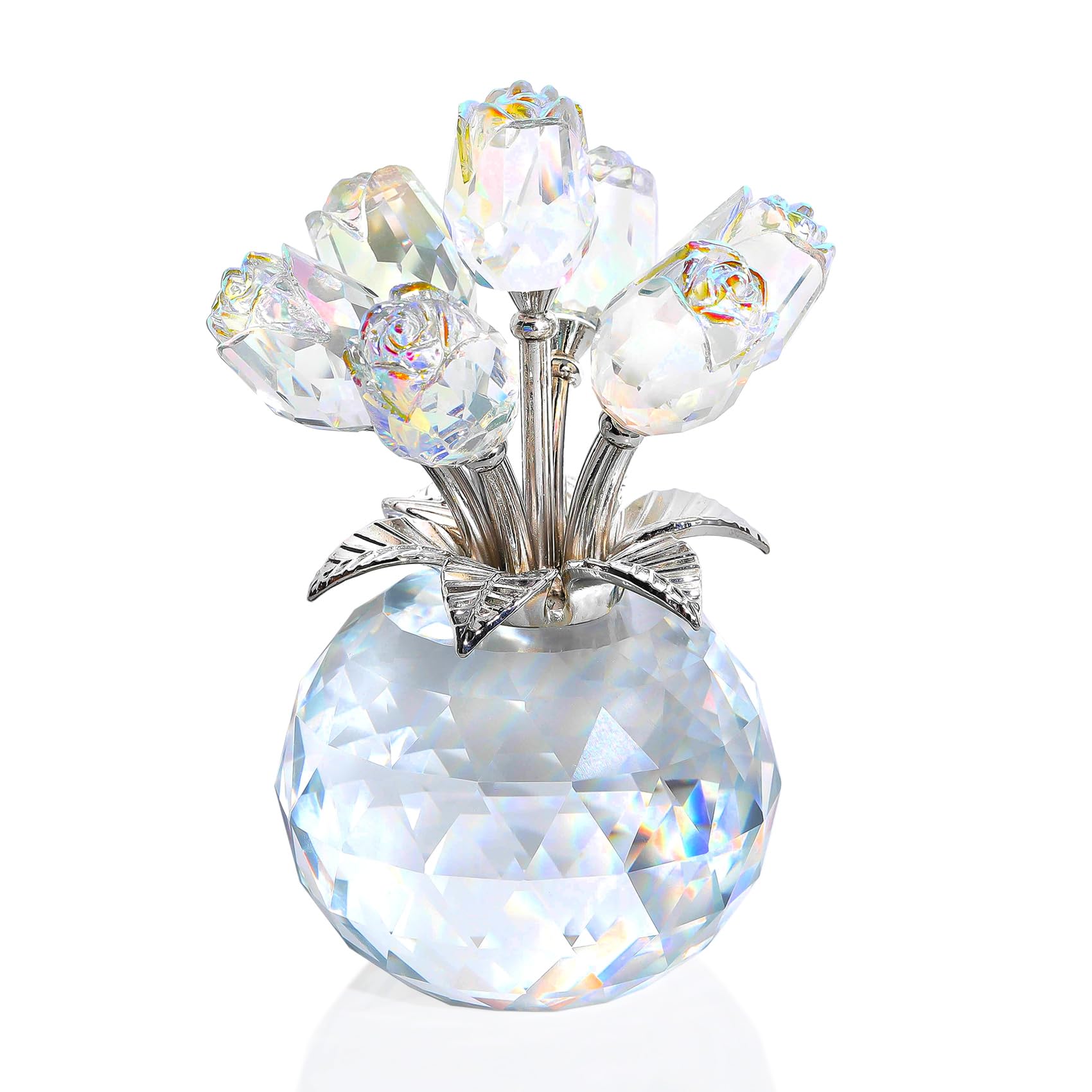 Ornalrist Crystal AB-Color Rose Bouquet Flower, Glass Flower Figurine