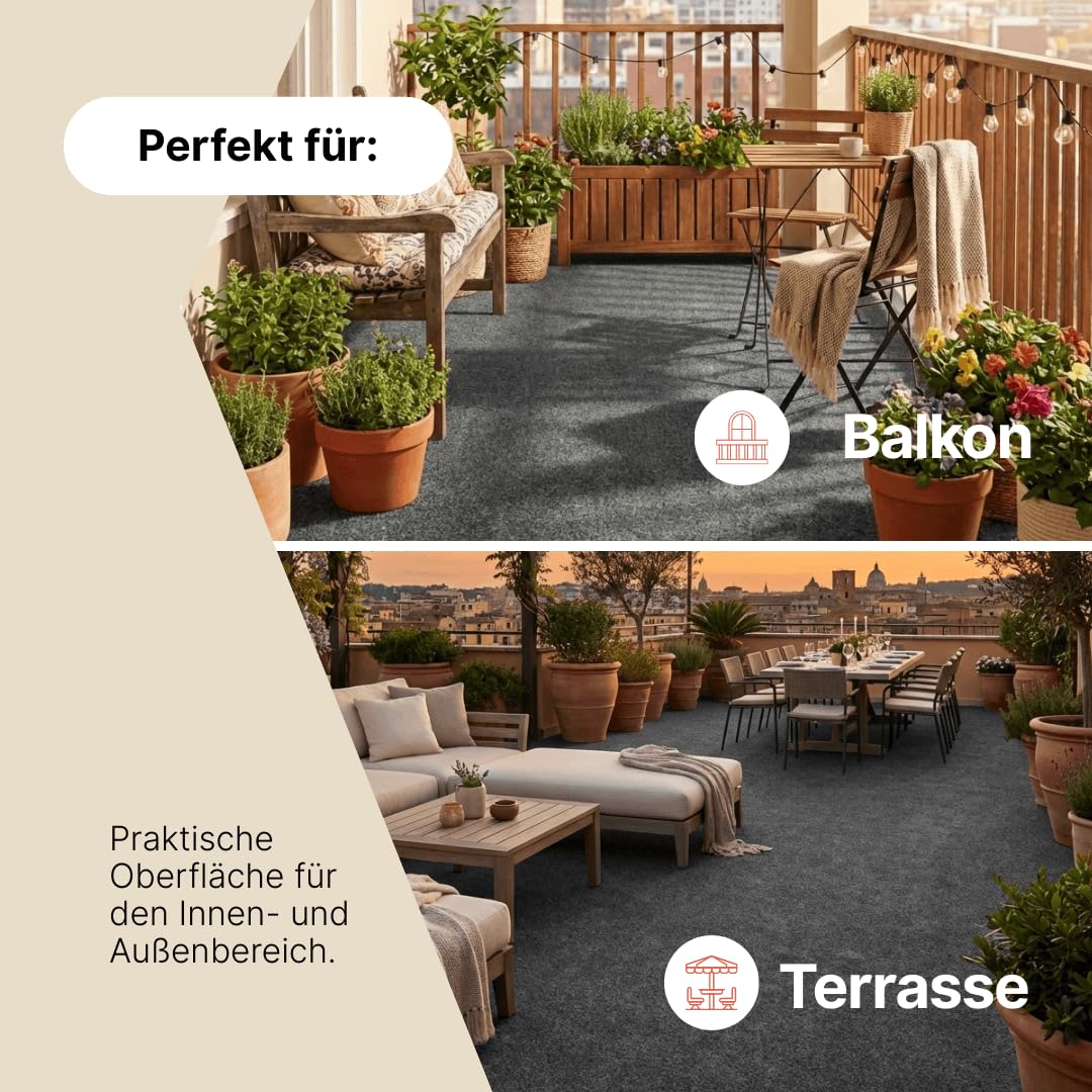 TAPISO Pemba Rasenteppich Kunstrasen Dunkelgrau Höhe:4 mm Kunstrasenteppich mit Noppen Wetterfest Schnelltrocknend Outdoor Balkon Terrasse Garten 300 x 300 cm