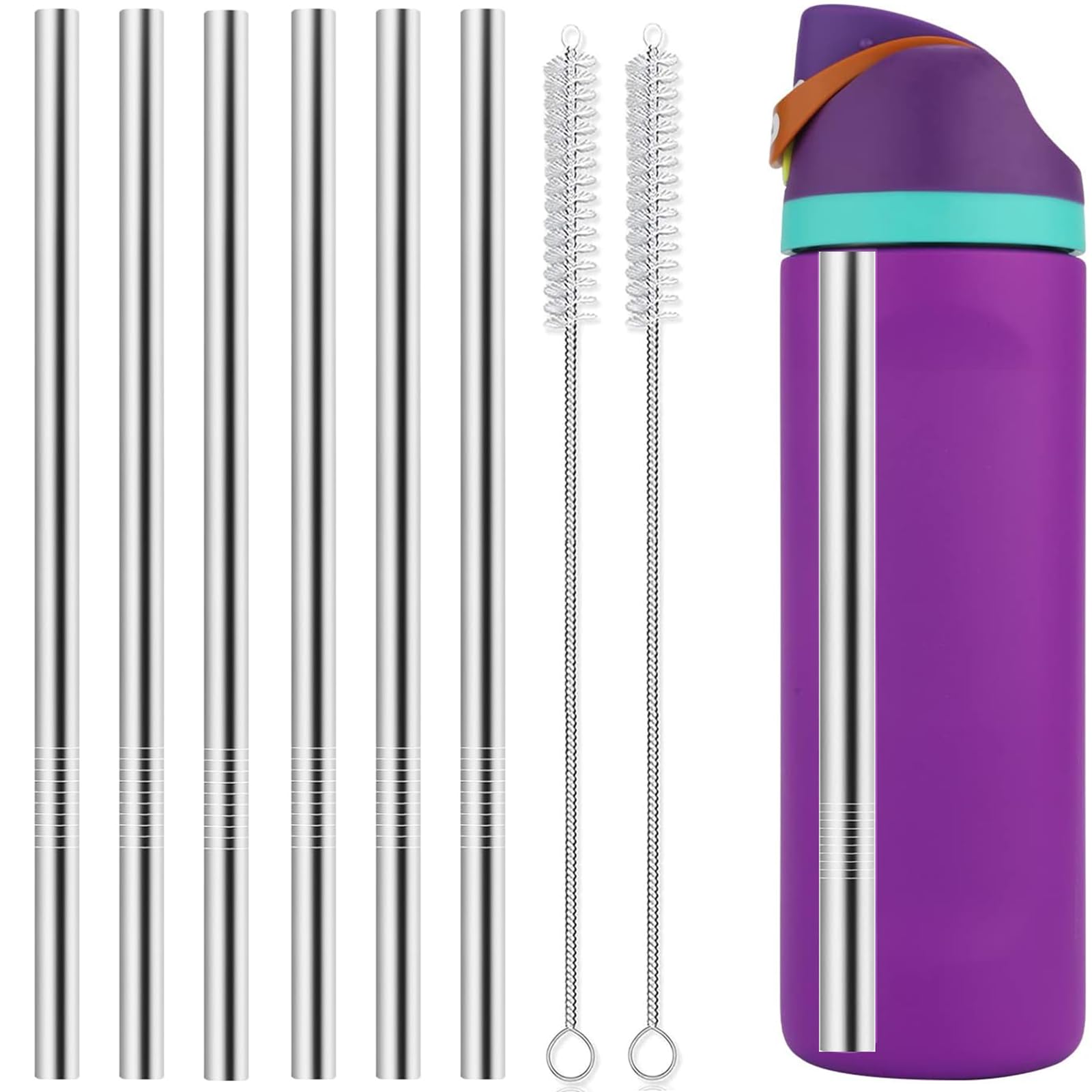 Metal Replacement Straws for Owala Water Bottle 24 oz 32 oz, Reusable Stainless Steel Straws 6 PCS With 2 Cleaning Brush Compatible With Owala Water Bottle-image-37