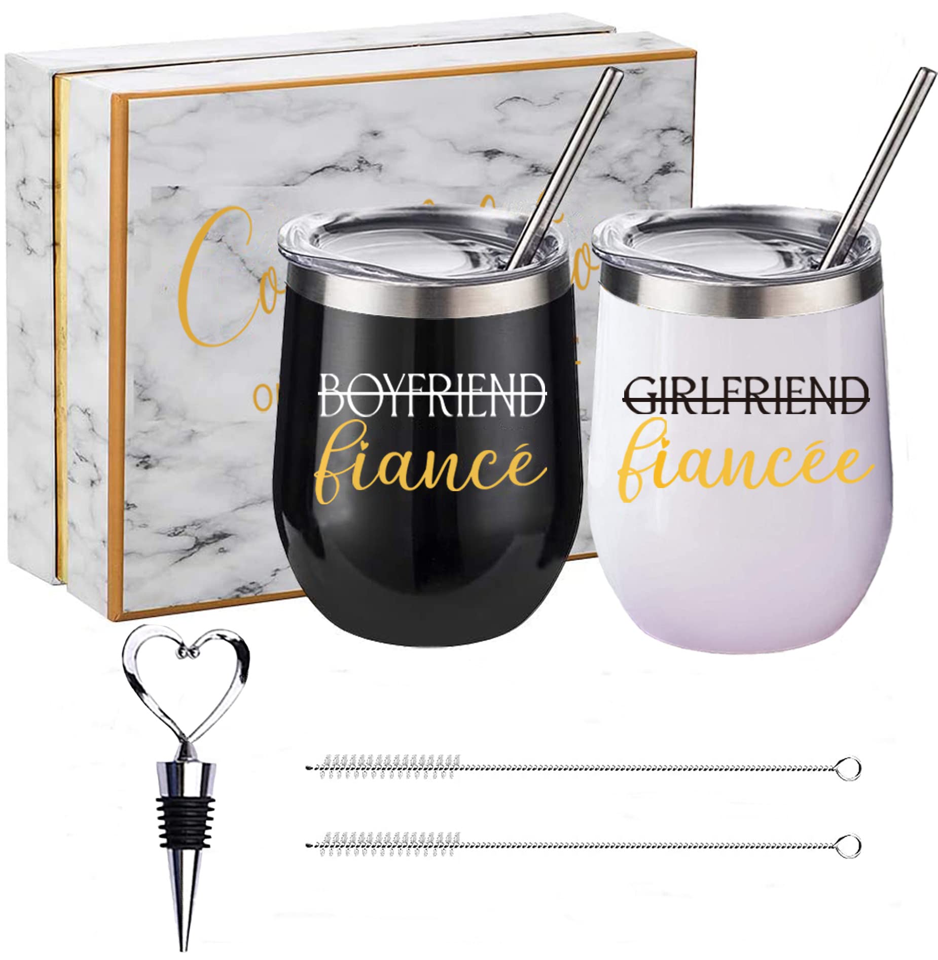 Engagement Gifts for Couples - Bride and Groom To Be Gift Set - Newly Engaged Gift Set for Her and Him - Unique Engaged Party Gifts Idea for Fiance & Fiancee, Black and White
