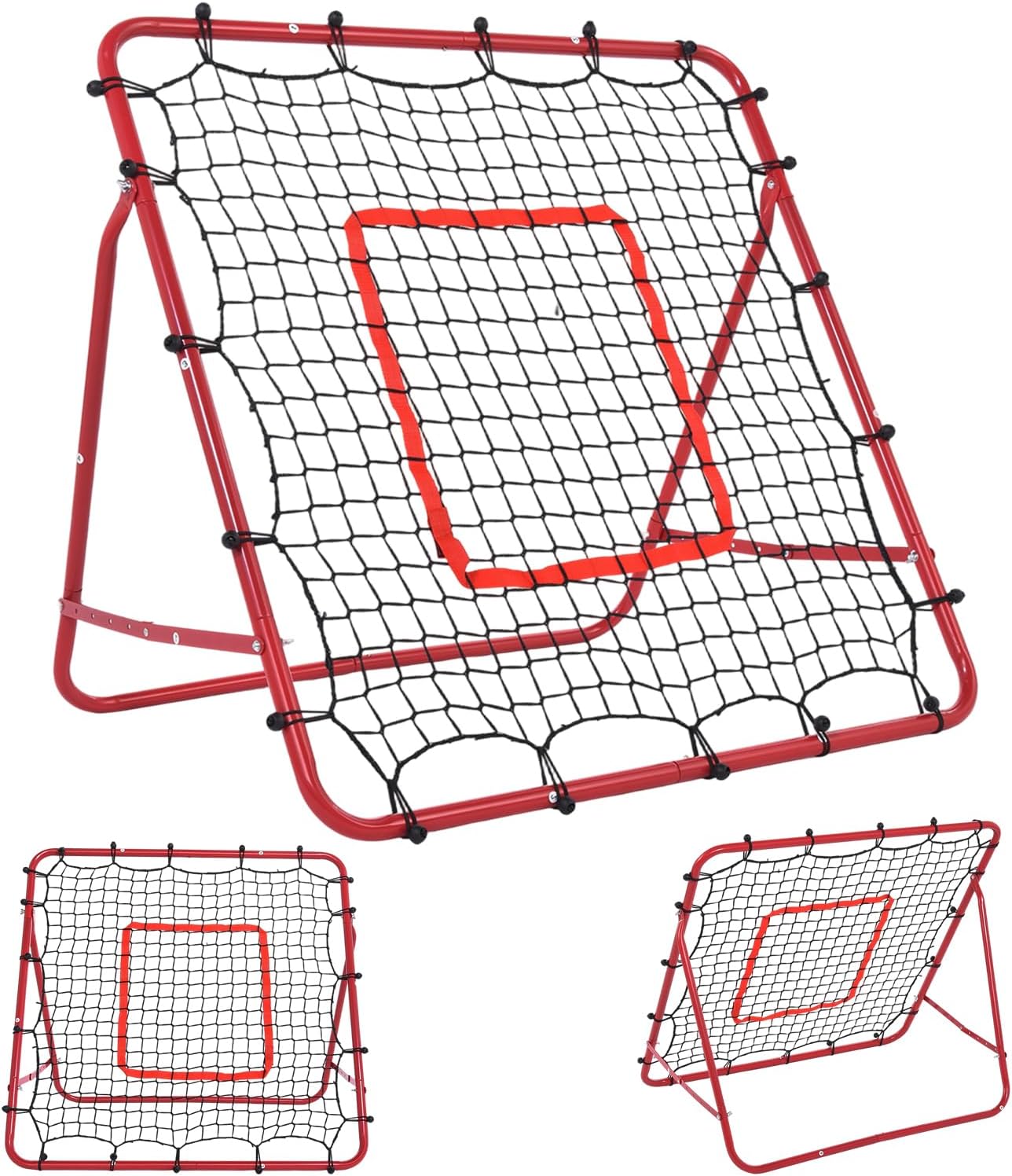 Adjustable Baseball Pitch Back Rebound Net | Foldable 3.3x3.3FT Fielding Trainer with Quick Ball Return | Multi-Purpose Practice Net for Baseball, Softball, Soccer & Accuracy Training