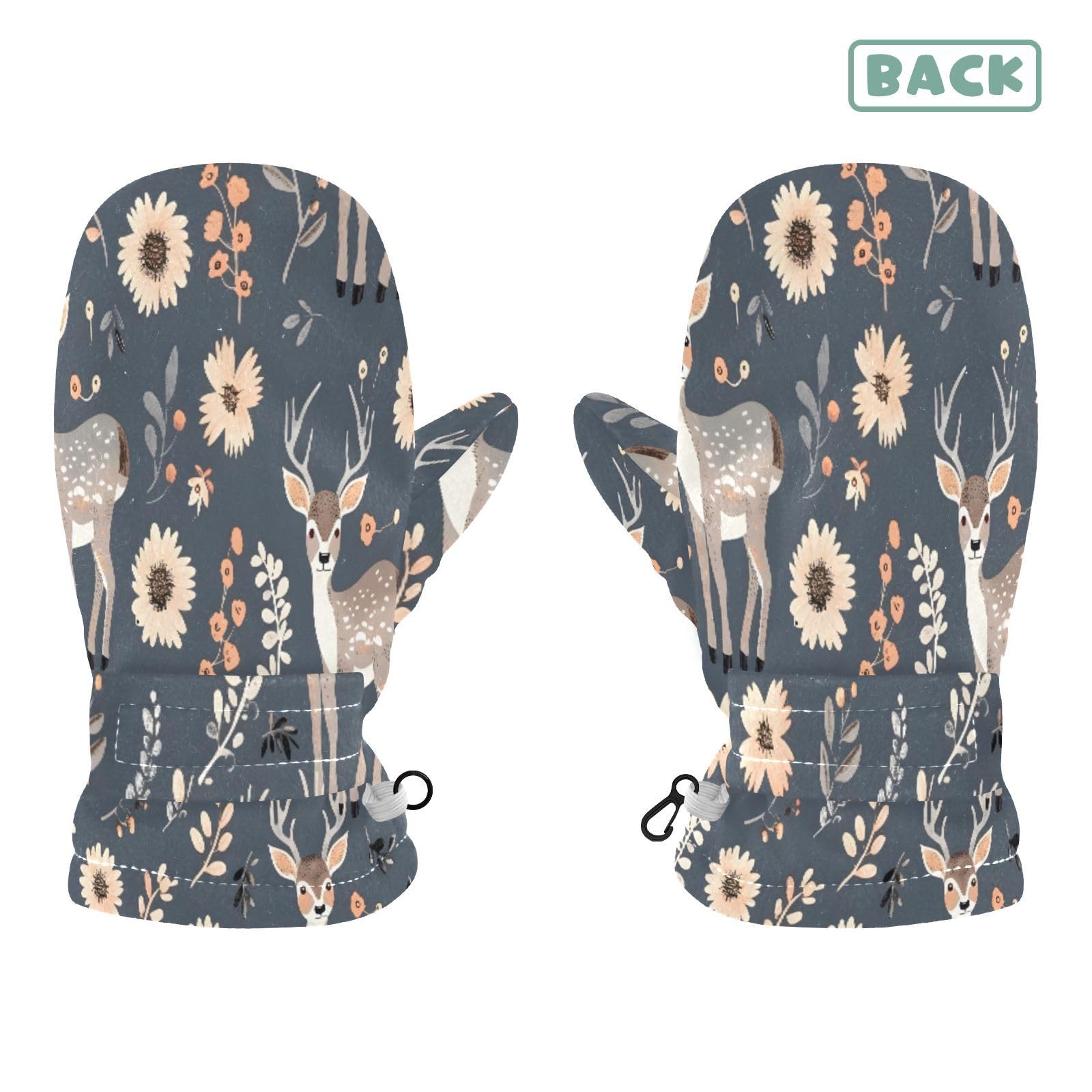 Kid's Winter Gloves Children Warm Gloves Deer with Flowers for Boys Girl Age 2-4 Years