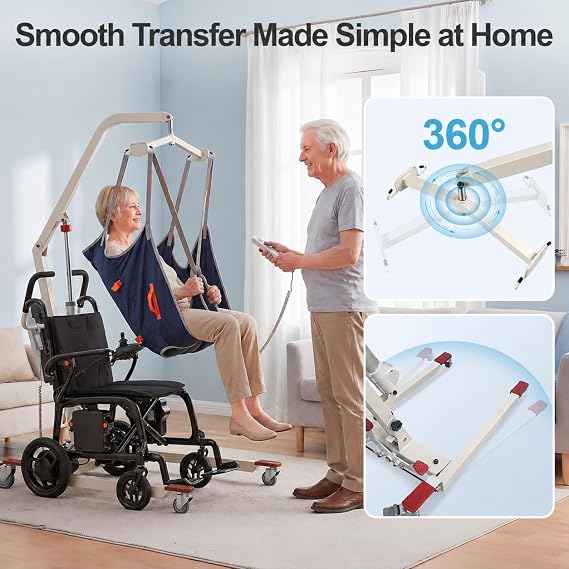 Electric Patient Lift for Home, 450lbs Capacity Duty Steel Patient Lift Transfer Chair, Emergency Stop and Manual Descent for Elderly Disabled Care, Person Floor Transfer Assist