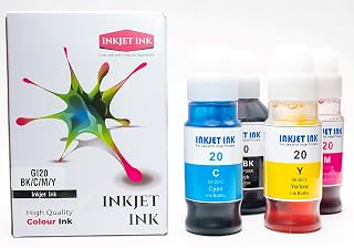 Inkjet Compatible Canon GI20 GI-20 GI-20BK GI-20C GI-20M GI-20Y (4-Pack Black Cyan Magenta Yellow) Ink Bottles for Canon PIXMA G5020 G6020 G7020