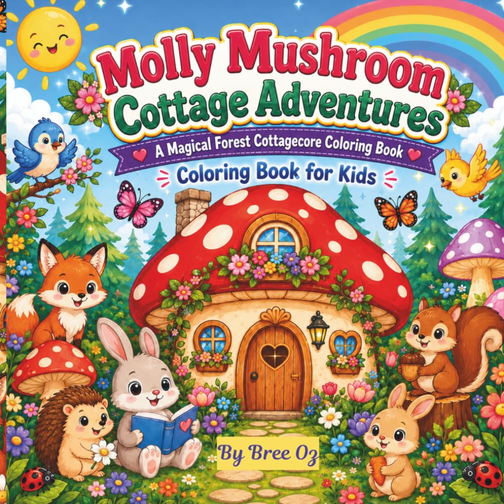 Molly Mushroom Cottage Adventures: A Magical Forest Cottagecore Coloring Book: Coloring Book for Kids
