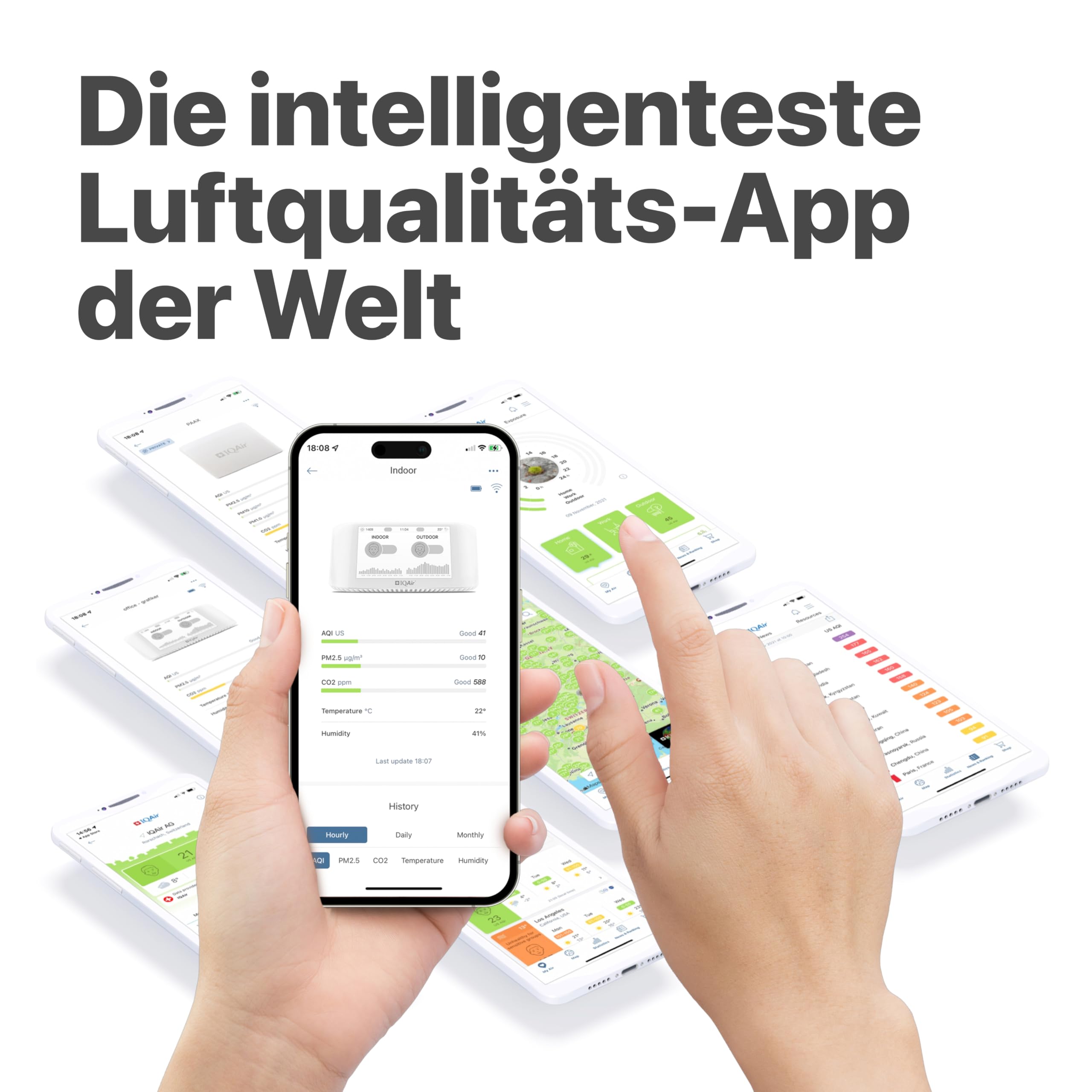 IQAir AirVisual Outdoor Luftqualitätsmonitor für außen - Luftqualität Messgerät & Feinstaubmessgerät mit PM2.5, PM10, AQI, Temperatur, Luftfeuchtigkeit, WLAN/Ethernet, Wetterfest. Made in Germany