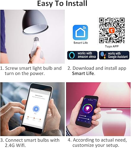Miniatura 8 de Vinaco Bombilla LED inteligente A19 de 9 W, 800 lm, equivalente a 60 W, bombilla RGB que cambia de color, funciona con Alexa y Google Assistant,