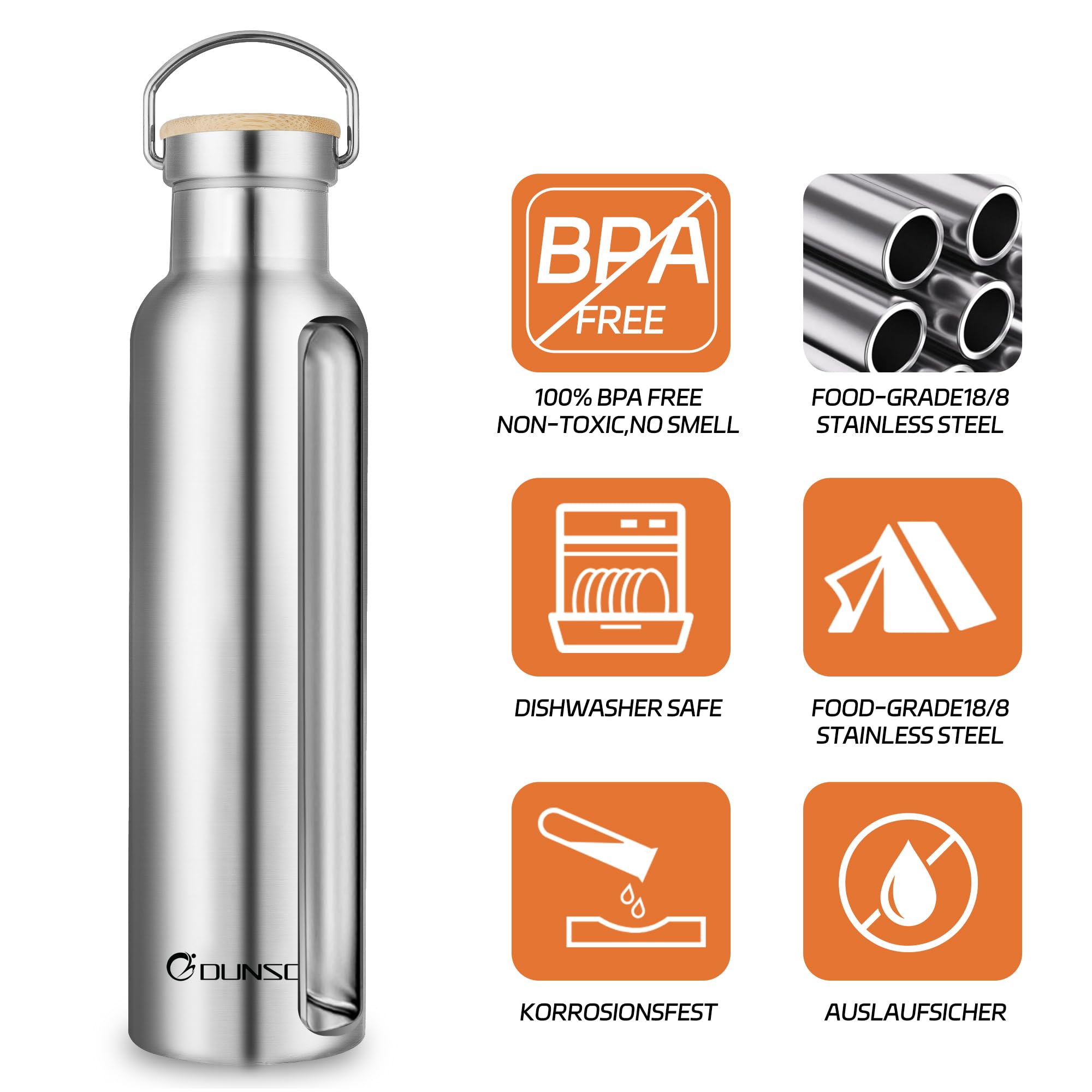 Borraccia Termica 750 ml, Borraccia Termica Acciaio Inox a Prova di Perdita, Bottiglia Termica Senza BPA Mantiene le Bevande Fredde per 24 ore e Quelle Calde per 12 ore, Lavabile in Lavastoviglie