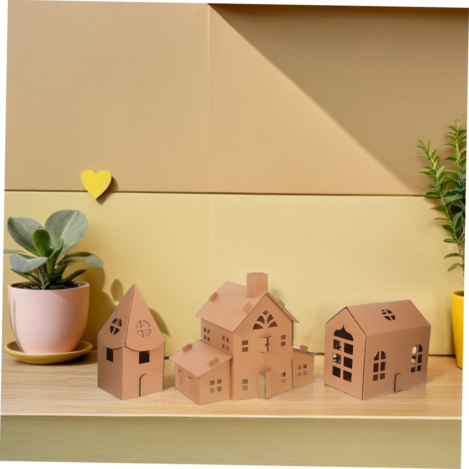 WOONEKY Kit di Artigianato in Cartone e Casa delle Bambole in Miniatura per Bambini, 3 Pezzi, Casetta di Cartone da Colorare e Assemblare, Gioco Creativo per Attività Familiari e Sviluppo