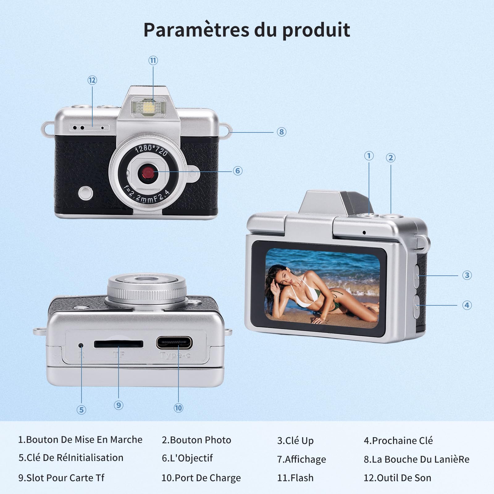 Mini Appareil Photo,Porte Clef,Mini Camera,Appareils Photo NuméRiques pour Enfants 8 Ans+,Digital Camera,Appareil Photo Compact avec Flash Et Enregistrement VidéO,Selfie Porte Cle Appareil Photo