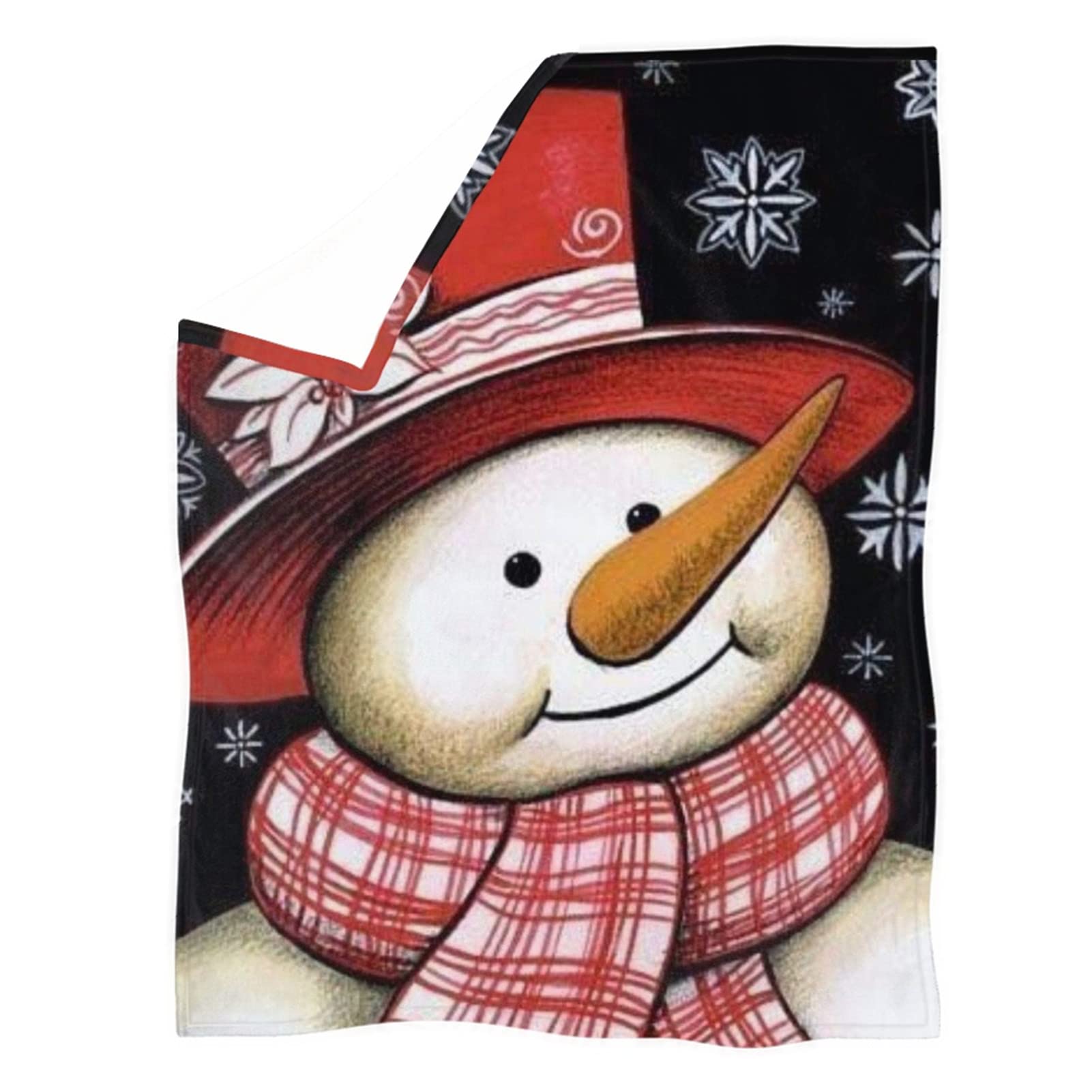 HUGS IDEA Christmas Blankets with Carrot Snowman Snowflake, Red Plaid Cute Snowman Blanket for Children Xmas Gift Warm Camping Blankets Nap Shawl-XS — image 1