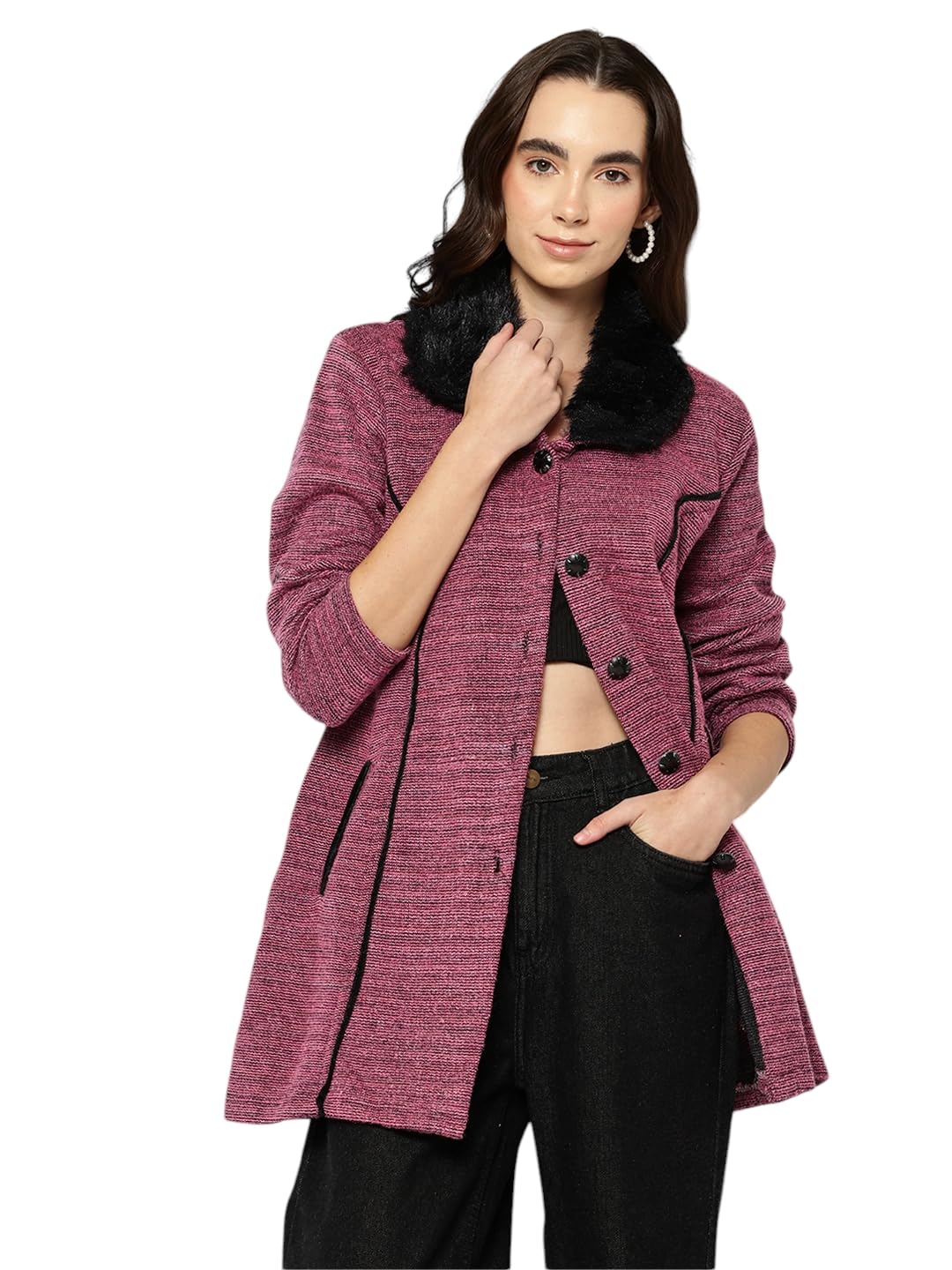 aarika Womens Casual Wear Blue Colour Solid Woolen Cardigan-picture-11