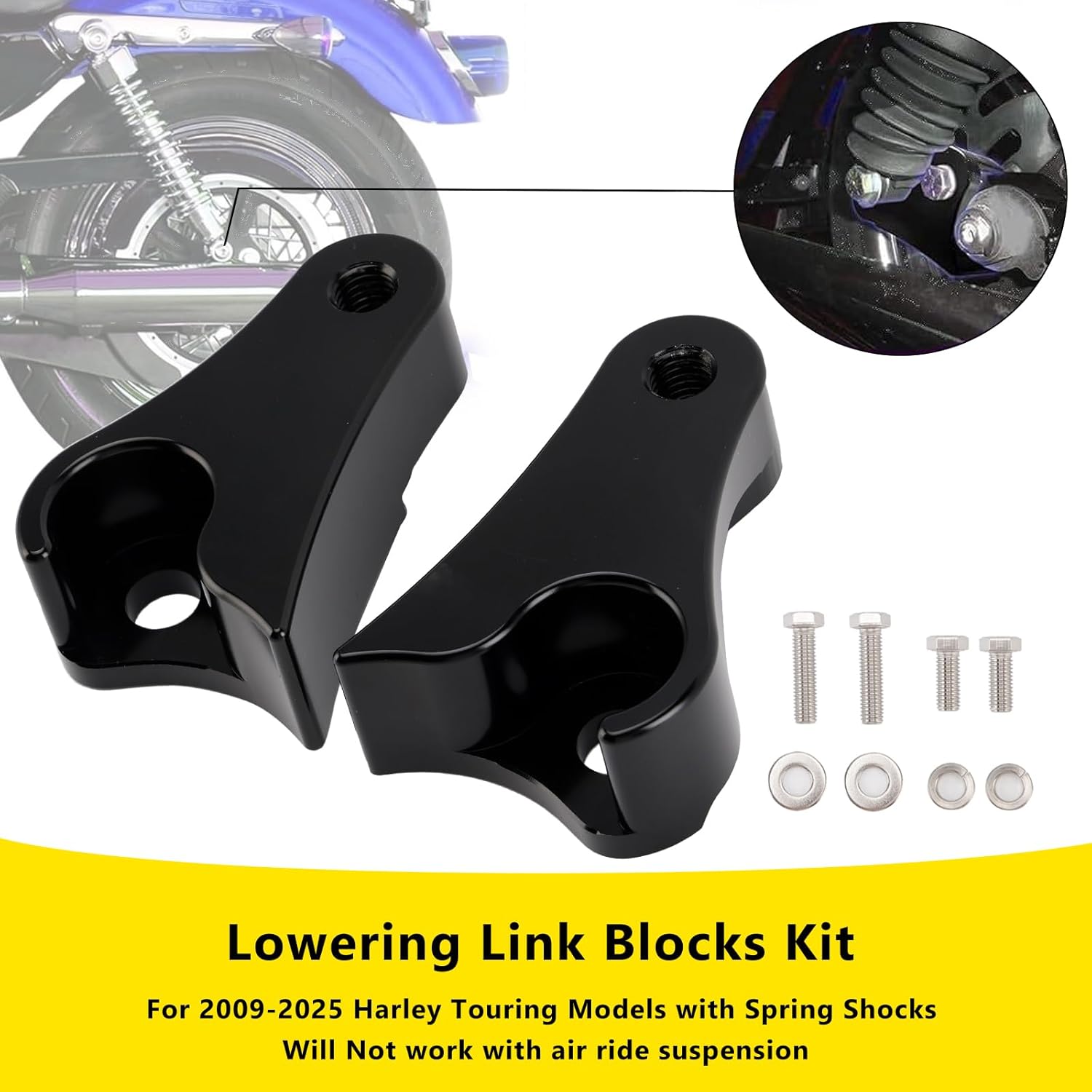 Lowering Link Blocks Kit Fit For Harley Touring Models with Spring Shocks 2009-2025,Not work with air ride suspension,not for Legends Revo-A shocksS