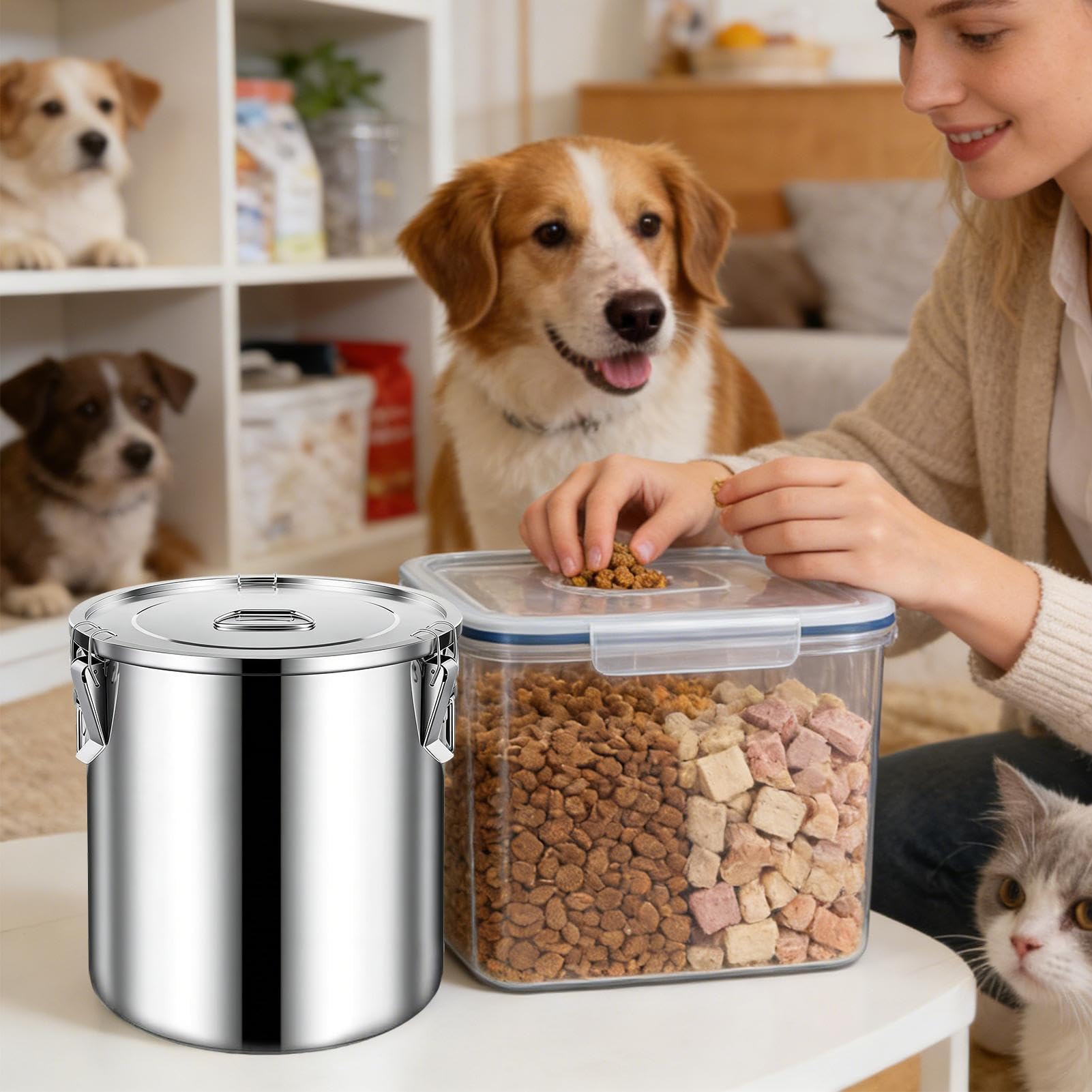 Contenedor de alimentos de acero inoxidable - Tarro de almacenamiento hermético de 7,87 pulgadas 6L | Organizador de despensa a prueba de óxido, contenedor de arroz para harina para cereales, cereales