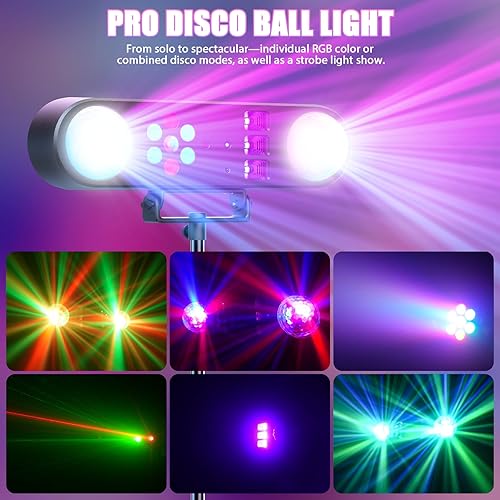 Miniatura 5 de Luces de DJ con Soporte, 5 en 1 Luces de DJ para Fiestas Bola de Discoteca Conjunto de Luces de Fiesta de Escenario con Control Activado por Sonido