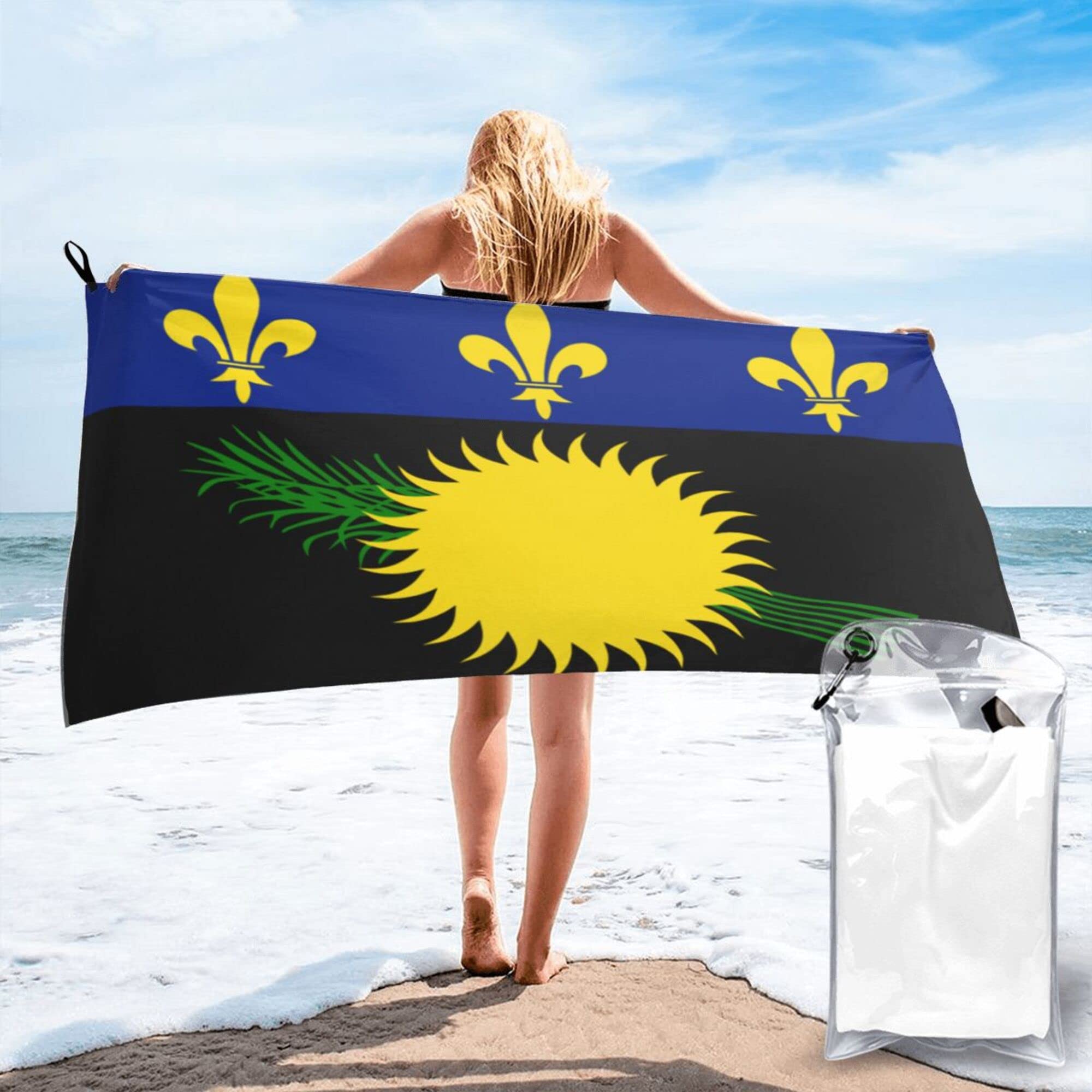 Lsjuee Guadeloupe Flag Microfiber Beach Towel-Quick Dry Oversized Towels Blanket for Travel Pool Camping