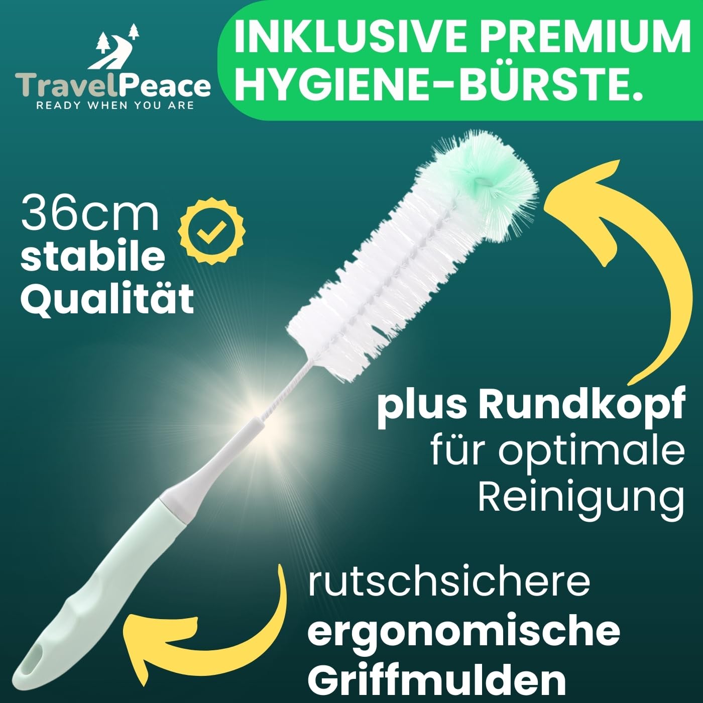 Urinflasche - 3in1 Komplett Set - mit Komfort Hygienebürste - inkl. Blickschutz-Beutel - Urinal Frauen und Männer