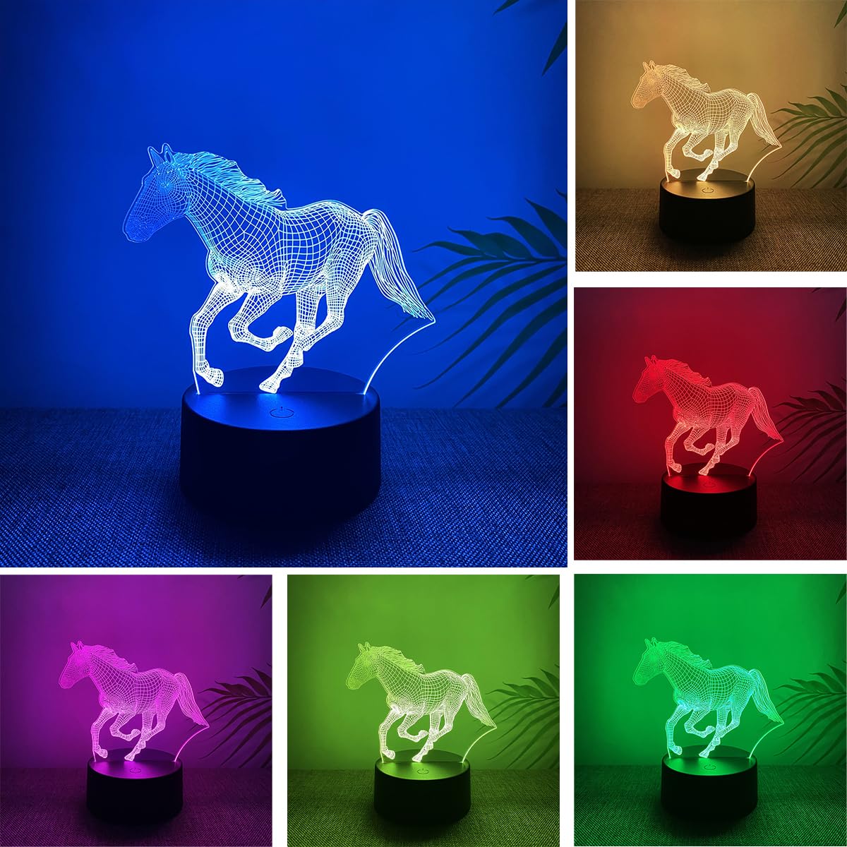 Lampada 3D Ottica A Forma Di Cavallo Con Illusione, Luce Notturna LED 7 Colori + Modalità Lampeggiante, Touch, Alimentazione USB, Regalo Decorativo Per Camera E Natale - 2