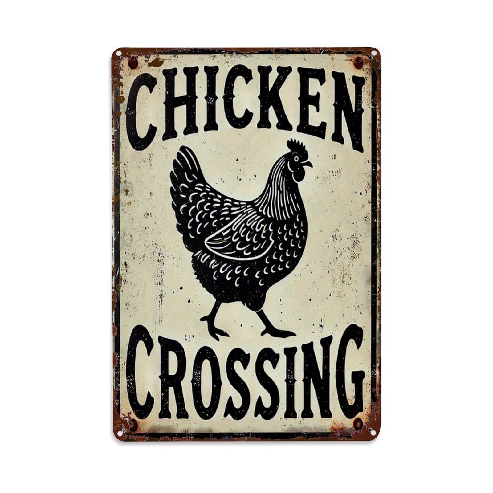 Jdfenggu Vintage Chicken Crossing Sign Pattern Print Retro Metal Tin Sign, Metal Poster For Bar, Home, Man Cave, Kitchen, Laundry Room Art Decor 8X12 Inch