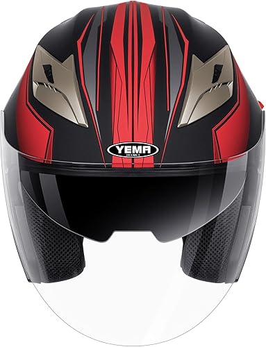 Miniatura 4 de YEMA - Casco abierto para moto, aprobado por DOT, estilo 34 para ciclomotor, con doble visor y hebilla de liberación rápida, para hombre y mujer,