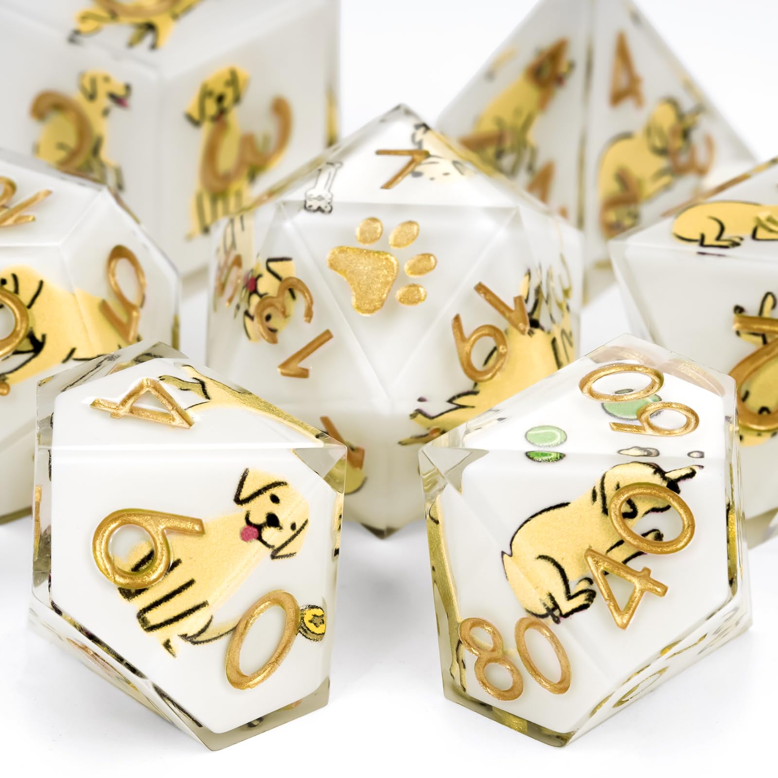 GU BEI TE Labrador 7Pcs DND Dice Set,Sharp Edge Dog Resin Dice for RPG MTG โ image 1