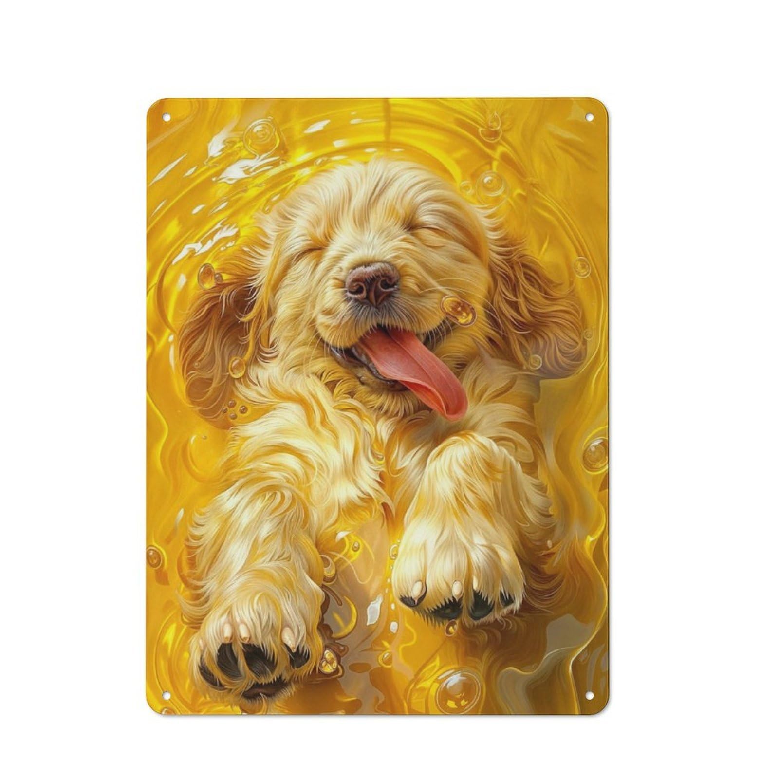 Junmoney Golden Retriever In Gold 40X30cm Retro Metal Plaque With For Garage Or Workshop, Housewarming Present For People Styling Garage And Workshop