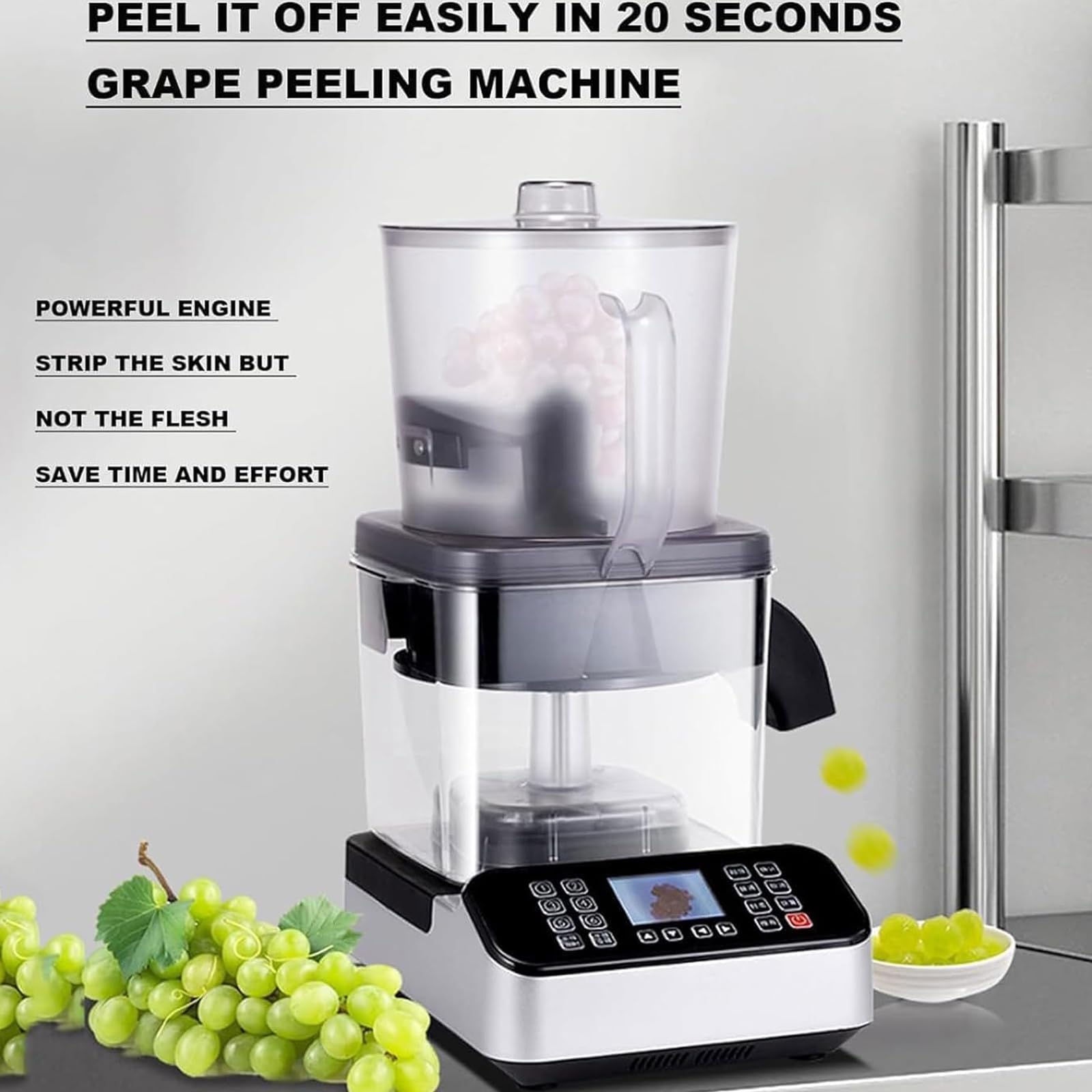 Máquina peladora automática de uvas, peladora de frutas comercial de 2500 W, velocidad de 500 g/min, pantalla de 2.8 pulgadas, capacidad de 3 kg, ideal para tiendas de té de cereza y leche