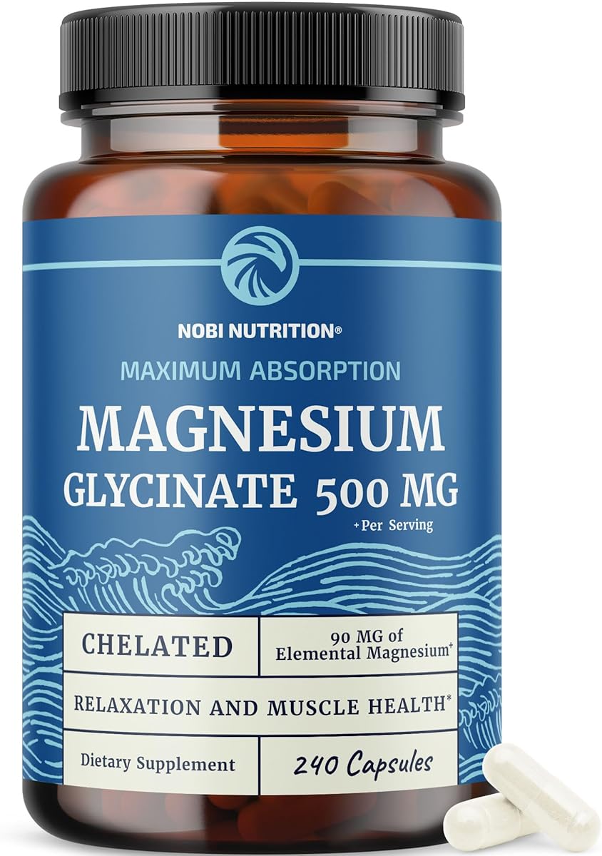Magnesium Glycinate 500mg | Chelated for High Absorption | Muscle Relaxation, Bones, Heart, Nerve, Sleep & Calm Support for Women & Men | Magnesium Chelate Supplement & Bisglycinate Complex | 240ct