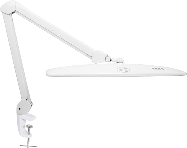 Neatfi Elite HD XL Task Lamp with Clamp, UK Plug, 58CM Wide, 1600 Lumens, 84PCS SMD LED, 6000-7000K, Super Bright Desk Lamp, Nonpolar Dimming, Ergonomic Design (White)