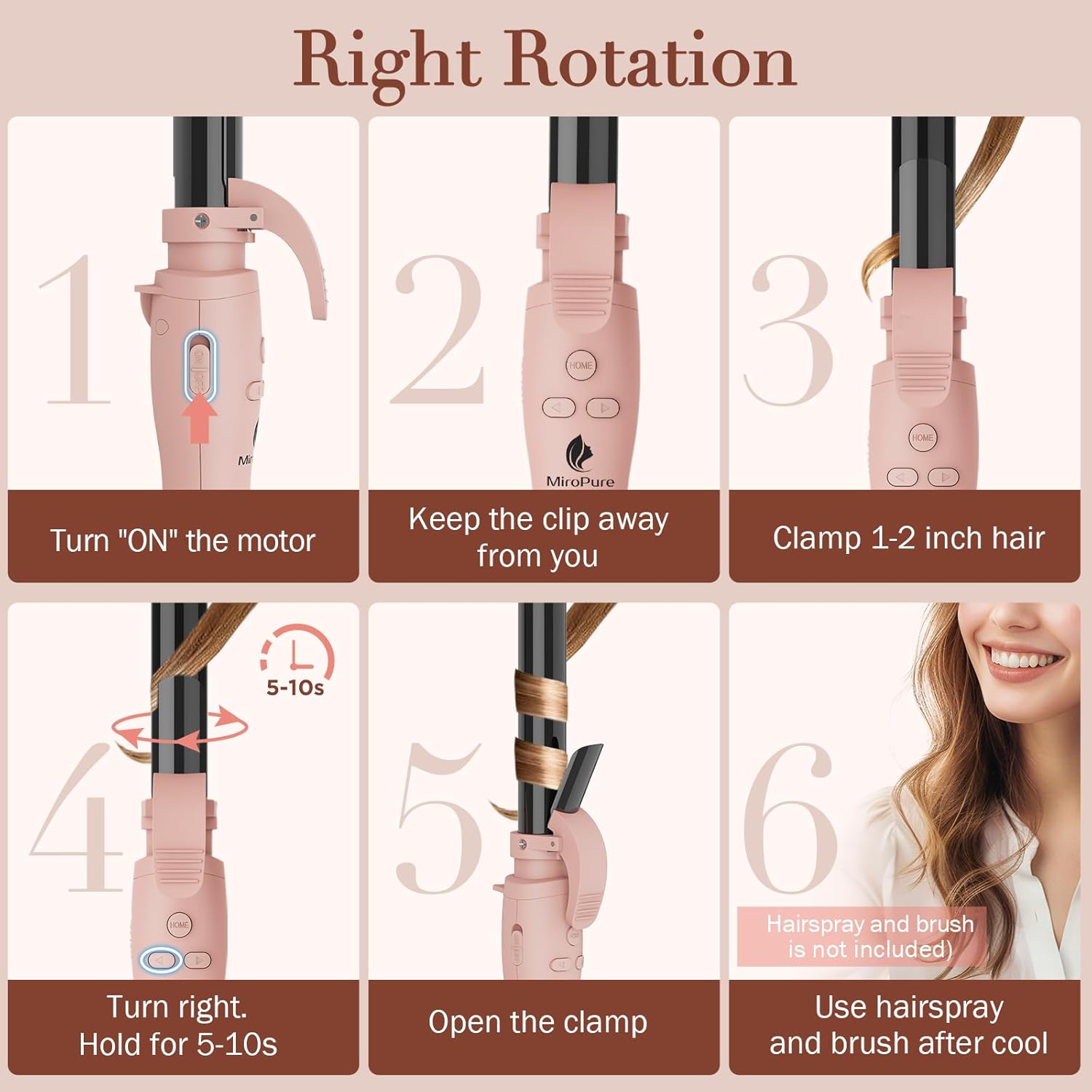 MiroPure Self Rotating Curling Iron, 1 Inch Ionic Hair Curler, Automatic Curling Wand with Longer Barrel for Waves and Curls, Unique Button to Enable/Distable Rotation - Image 6