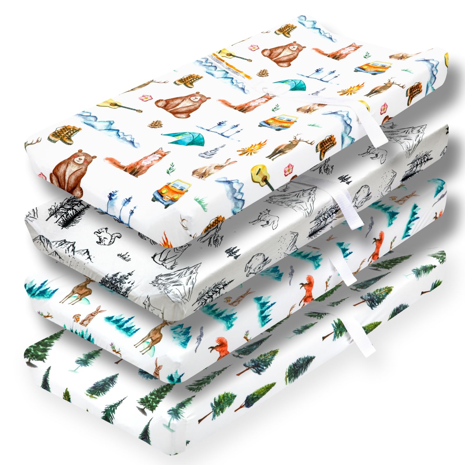 4 Pack Changing Pad Covers Woodland Forest Animals Wood Neutral Unisex Fitted Baby Changing Pad Cover Set for Baby Boys or Girls