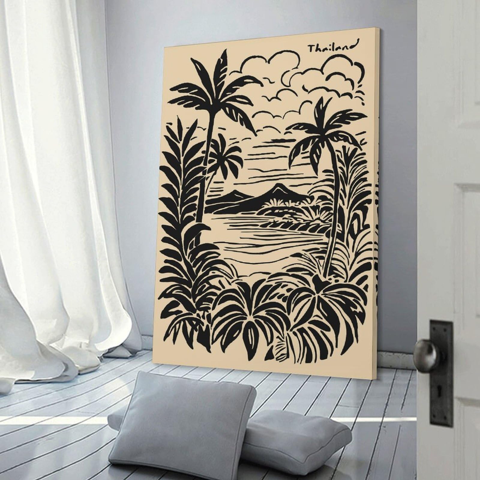 Junmoney Tropical Island Landscape with Palm Trees Wall Art Print, 12x18inch(30x45cm), for Lounge Decor, Bedroom Walls Or Flats, Decorative Artwork for Empty Walls