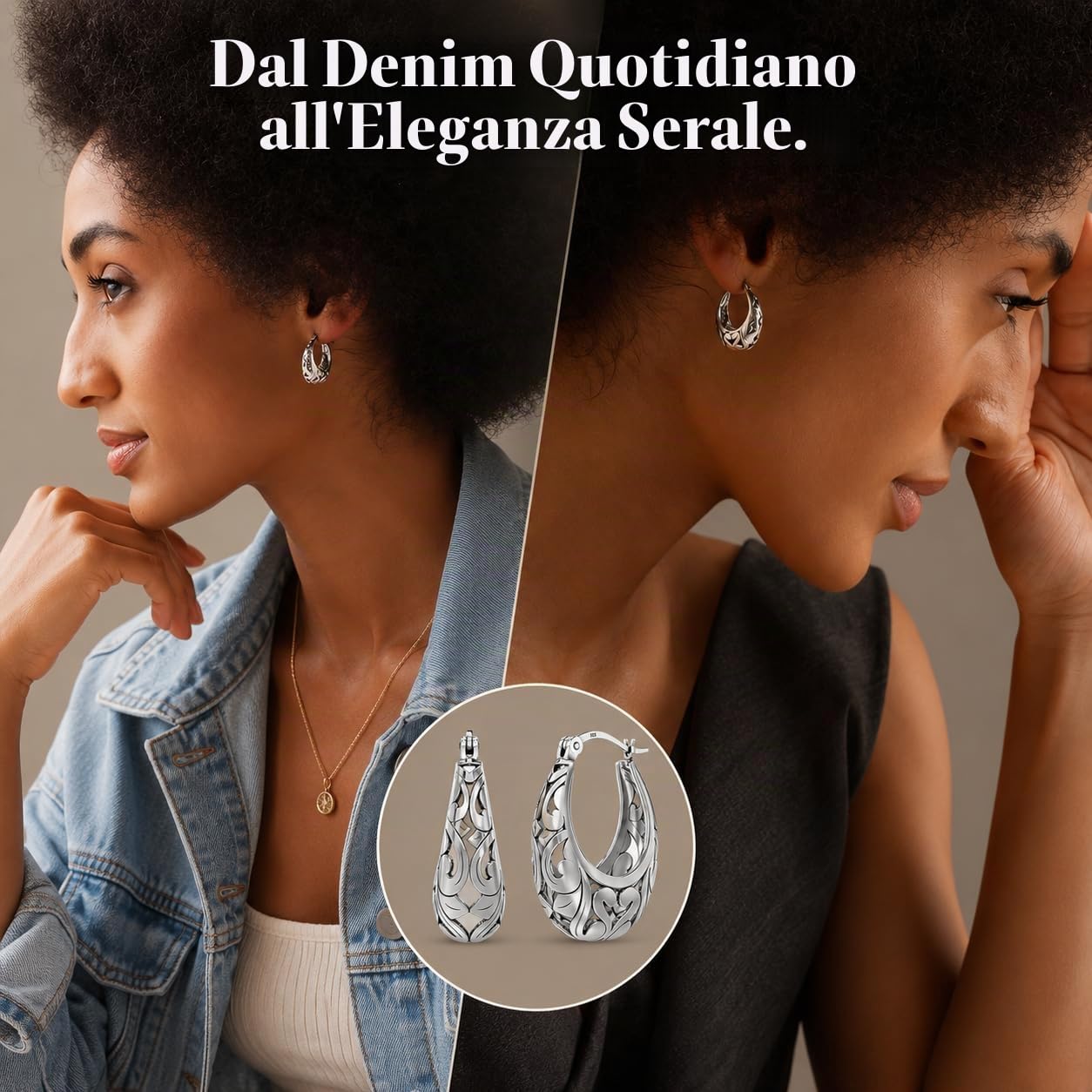 LeCalla Orecchini a cerchio in argento 925 | Orecchini a cerchio in filigrana di ispirazione italiana | Orecchini a cerchio in filigrana antichi per donna