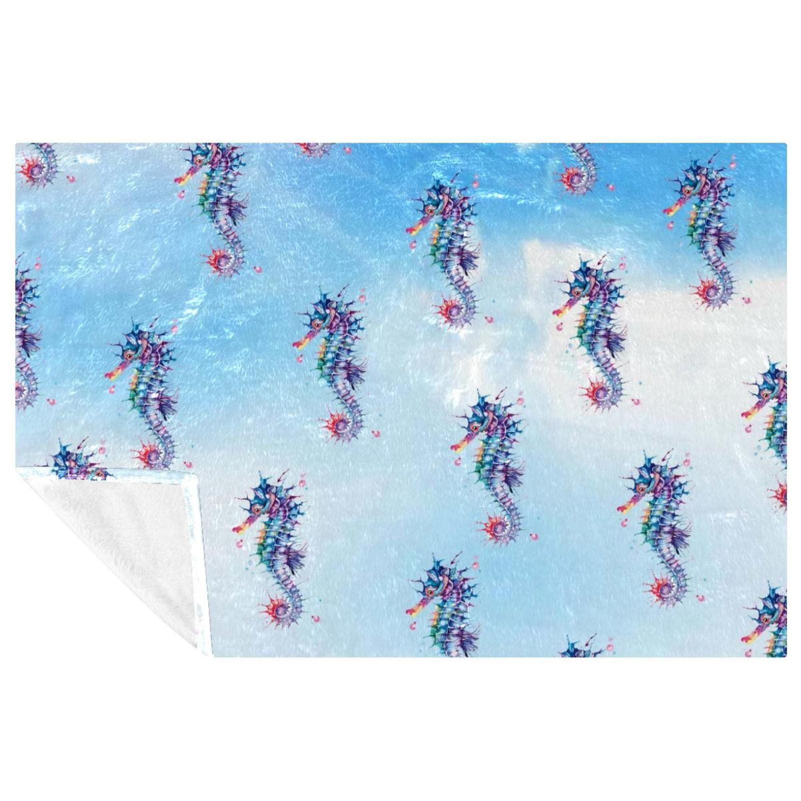 Couverture chaude motif hippocampe 150x100 cm jeté de lit et canapé