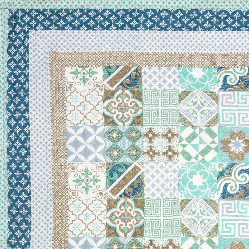 Image of BLOCKS OF INDIA Hand Block Printed Cotton King Size Quilt /Rajai (90 Inch X 108 Inch Blue CHOKDI) Skin Friendly, 300 TC