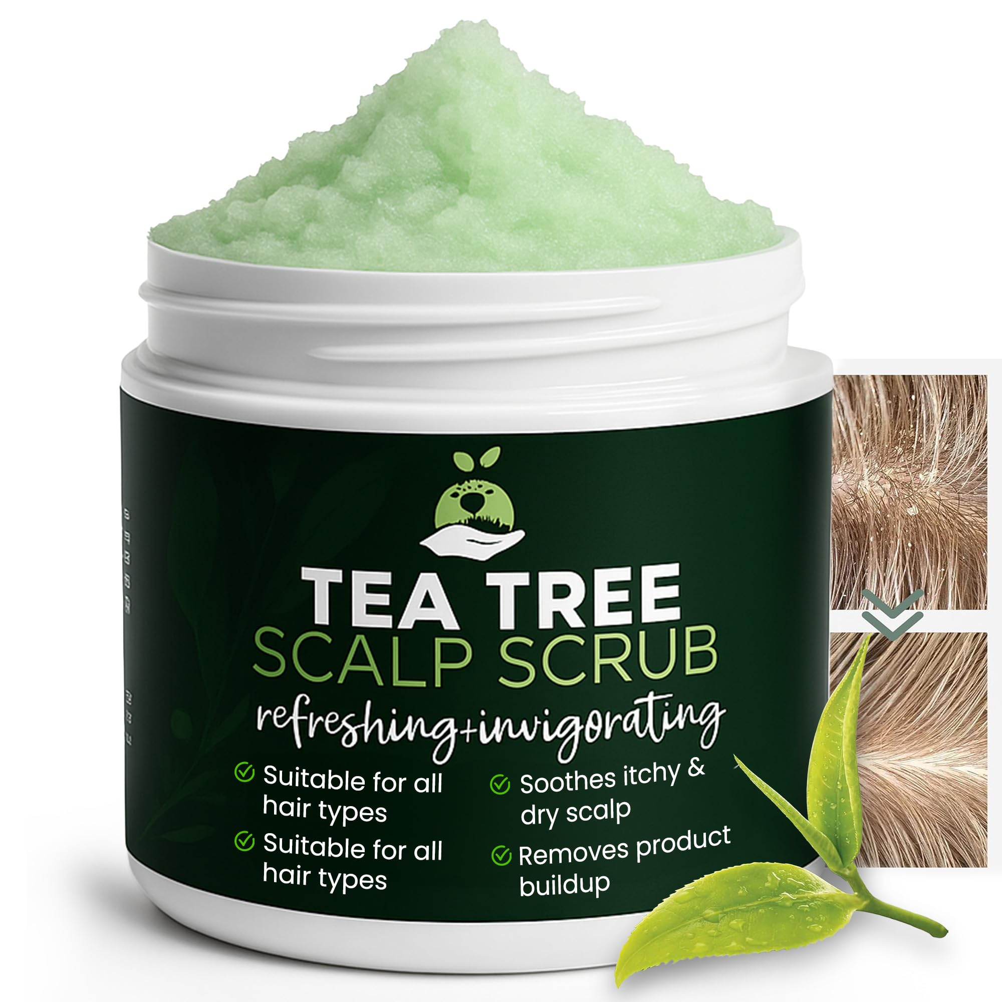 Tea Tree Scalp Scrub | Antifungal Itchy Scalp Treatment with Tea Tree Oil, Quartz Powder & Sea Salt | Gently Exfoliates, Relieves Dryness, Fights Dandruff, Promotes Healthy Hair Growth & Scalp Relief